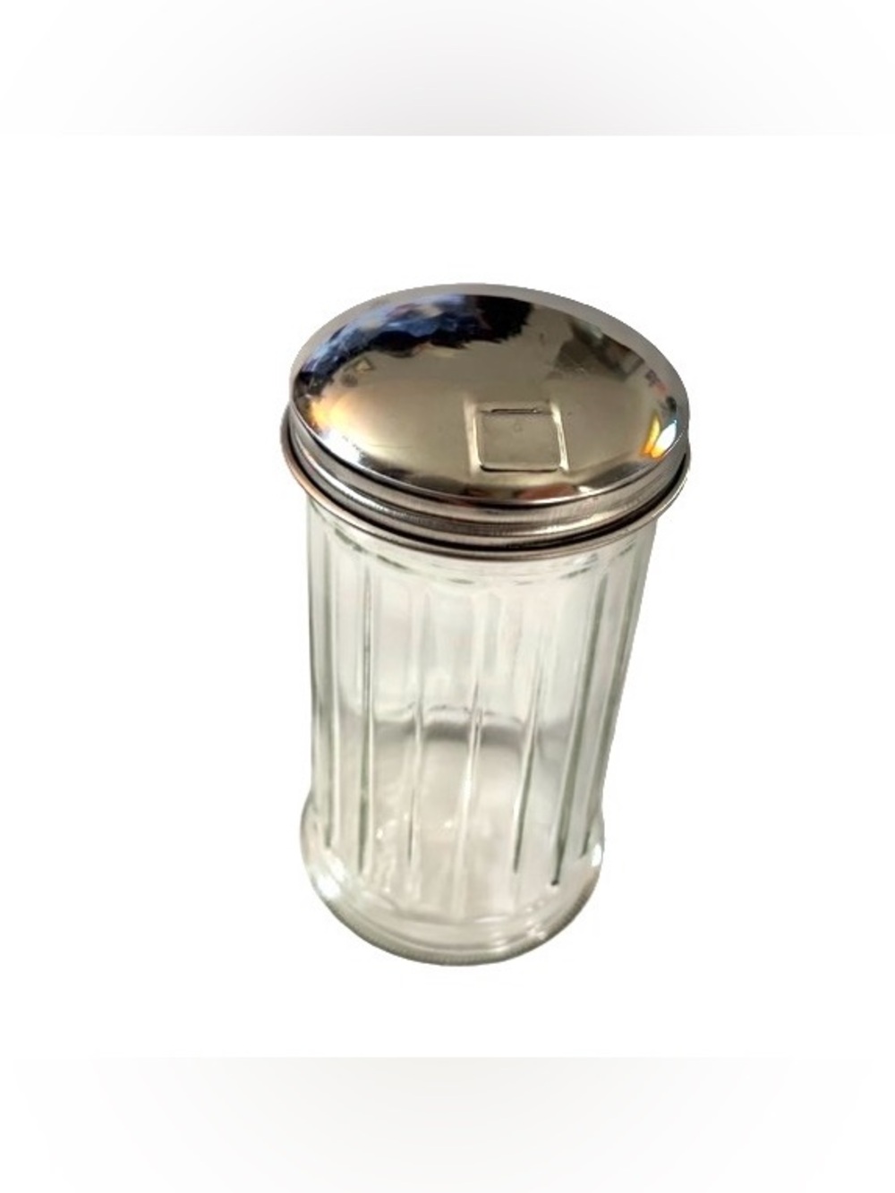 Vintage Chicago Ribbed Glass Sugar Dispenser with Metal Lid MCM 16 oz.